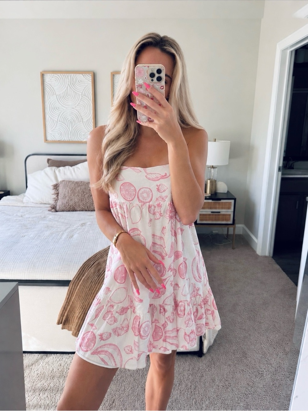 Amanda Uprichard Pink & White Floral Dress Fruit Print